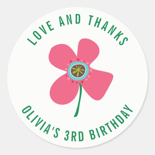 シックなピンクポップ・アートのデイジーガールズバースデーパーティーの好意 ラウンドシール (正面)