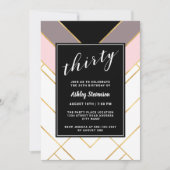 シックなピンクマウーブとブラックジオメトリック30歳の誕生日 招待状 (正面)