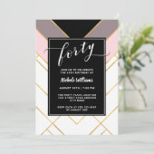 シックなピンクマウーブとブラックジオメトリック40歳の誕生日 招待状 (スタンド正面)