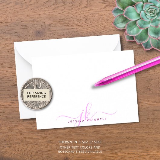 シックなピンクマゼンタスクリプトモノグラムイニシャル ノートカード