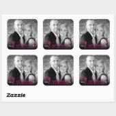 シックなピンクモダンのスクリプトハート白黒写真 スクエアシール (シート)