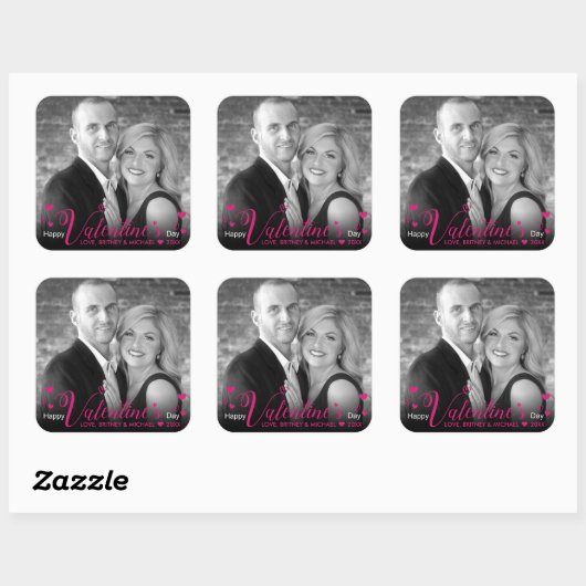 シックなピンクモダンのスクリプトハート白黒写真 スクエアシール (シート)