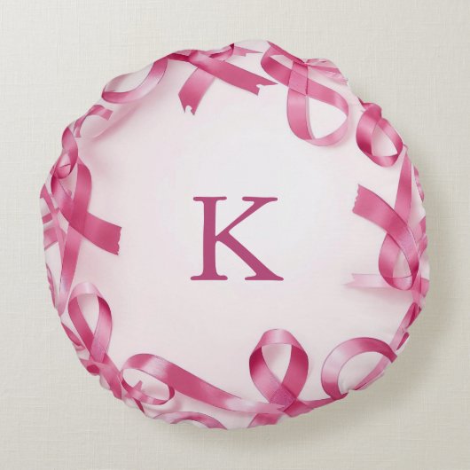 シックなピンクリボン認識度フレームモノグラムの ラウンドクッション (裏面)