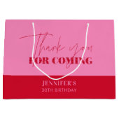 シックなピンクレッドスクリプト誕生日ありがとう ラージペーパーバッグ (正面)