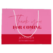 シックなピンクレッドスクリプト誕生日ありがとう ラージペーパーバッグ (裏面)