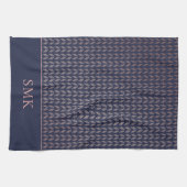 シックなピンクローズゴールドフォイルネイビーブルーボホジオメトリック キッチンタオル (横)