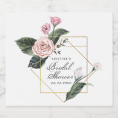 シックなピンクローズフローラ金ゴールドフレームブライダルシャワーチャ スパークリングワインラベル (シングルラベル)