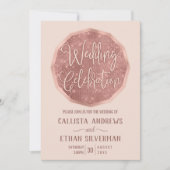 シックなピンクローズ金ゴールドグリッターポリゴンジオズ結婚ズ 招待状 (正面)