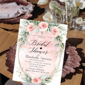 シックなピンクローズ金ゴールドフレームスクリプトブライダルシャワー 招待状