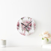 シックなピンクローゼフラワーズフローラ時計 ラウンド壁時計 (ホーム)