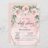 シックなピンクローゼベビーシャワー 招待状 (正面/裏面)