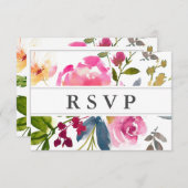 シックなピンクワイルドフラワーウェディングRSVPカード 出欠カード (正面/裏面)