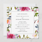 シックなピンクワイルドフラワースクエア結婚ズ 招待状 (正面)