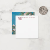 シックなピンクヴィンテージバラエレガントフローラフラワーブルー ノートカード (正面/裏面インサイチュ)