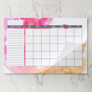 シックなピンク及びオレンジ水彩画の月例カレンダー ペーパーパッド