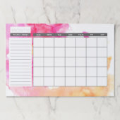 シックなピンク及びオレンジ水彩画の月例カレンダー ペーパーパッド (正面)