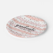 シックなピンク及び金ゴールドのストライプのな卒業パーティーのプレート ペーパープレート (アングル)