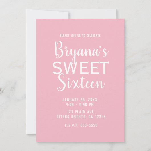 シックなピンク名門私立校風のの格子模様の甘い16誕生日パーティー 招待状 (正面)