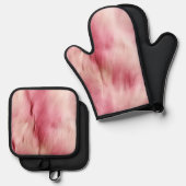 シックなピンク女性のカーボーイ牛革 鍋つかみ&鍋敷きセット (正面/裏面)