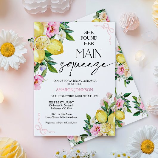 シックなピンク彼女がメインスクイーズブライダルシャワー 招待状