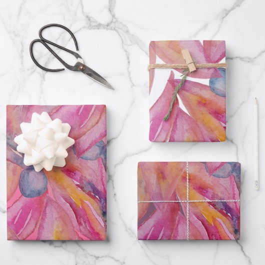 シックなピンク抽象芸術ウォーターカラーアート ラッピングペーパーシート (正面)