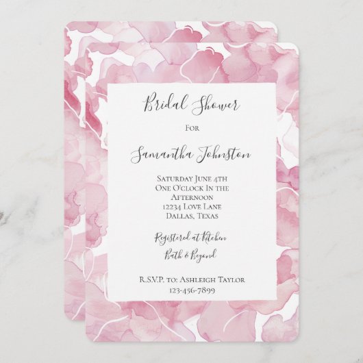 シックなピンク抽象芸術ブライダルシャワー 招待状 (正面/裏面)