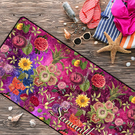 シックなピンク紫色の花モノグラム花柄 デスクマット