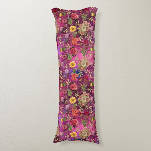 シックなピンク紫色の花モノグラム花柄 ボディピロー (正面縦)