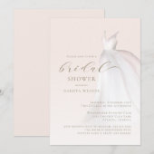 シックなピンク結婚金ゴールドのドレスブライダルシャワー 招待状 (正面/裏面)