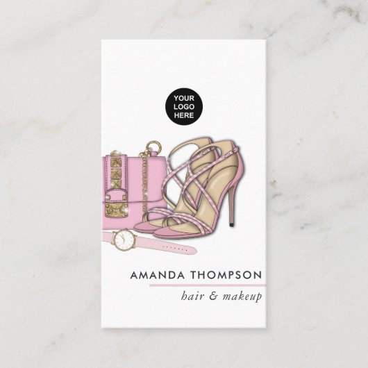 シックなピンク美しいファッション名刺 名刺 (正面)