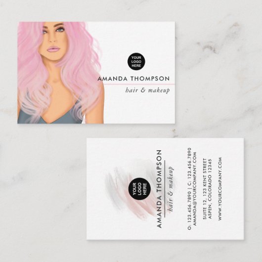 シックなピンク美しいファッション名刺 名刺 (正面/裏面)