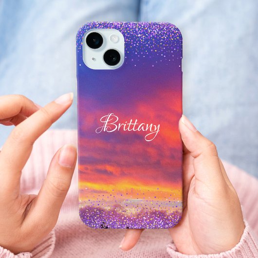 シックなピンク色のサンセットフォト紙吹雪カスタムスクリプト Case-Mate iPhoneケース