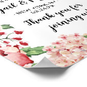 シックなピンク色のフローラ結婚のウェルカムサイン ポスター (角)