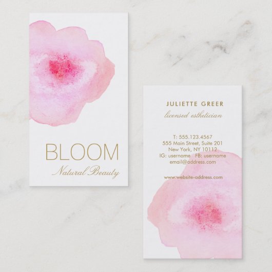 シックなピンク色のフローラ色彩の鮮やかフラワー 名刺 (正面/裏面)