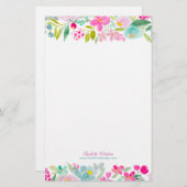 シックなピンク色の紫の緩いフローラ水色の花 便箋 (正面/裏面)