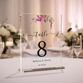 シックなピンク色の結婚水彩表の番号 アクリルサイン