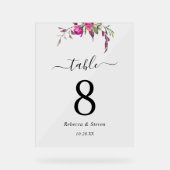 シックなピンク色の結婚水彩表の番号 アクリルサイン (正面)