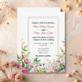 シックなピンク赤面フローラパープルウォーター結婚カラー 招待状