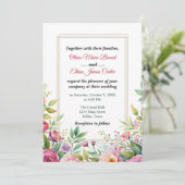 シックなピンク赤面フローラパープルウォーター結婚カラー 招待状 (スタンド正面)