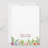 シックなピンク赤面フローラパープルウォーター結婚カラー 招待状 (裏面)