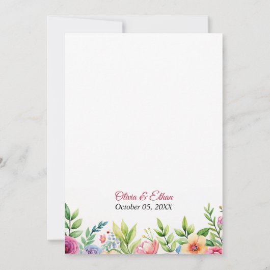 シックなピンク赤面フローラパープルウォーター結婚カラー 招待状 (裏面)