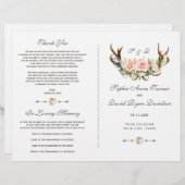 シックなピンク赤面フローラ〔雄ジカの〕枝角結婚式 プログラム (正面/裏面)