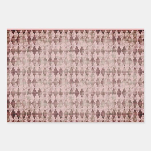 シックなピンク赤面マーブルハーレクインクリスマスシンボル ラッピングペーパーシート (正面3)