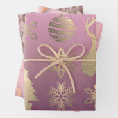 シックなピンク赤面マーブルハーレクインクリスマスシンボル ラッピングペーパーシート (インサイチュ)