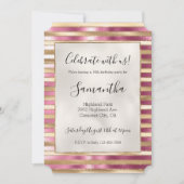 シックなピンク金ゴールドグラムストライプズ 招待状 (正面)