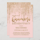 シックなピンク金ゴールドグリッターフリンジカーテンキンセアニラ 招待状 (正面/裏面)