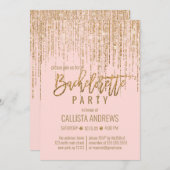 シックなピンク金ゴールドグリッターフリンジカーテンバチェロレッテ 招待状 (正面/裏面)