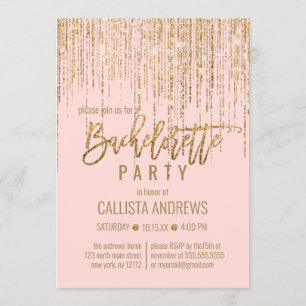 シックなピンク金ゴールドグリッターフリンジカーテンバチェロレッテ 招待状