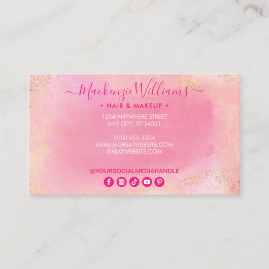 シックなピンク金ゴールドグリッターマーブルモノグラムトレンディー 名刺 (裏面)