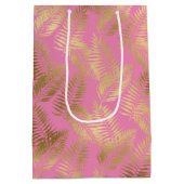 シックなピンク金ゴールドトロピカル葉 ミディアムペーパーバッグ (裏面)